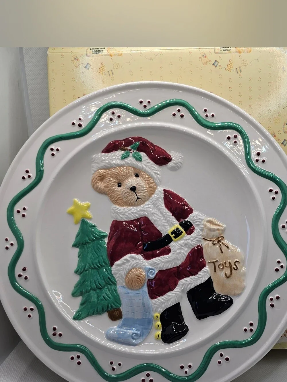 New Cherished Teddies SANTA cookie PLATE Kitchen Rare bear CHRISTMAS 10